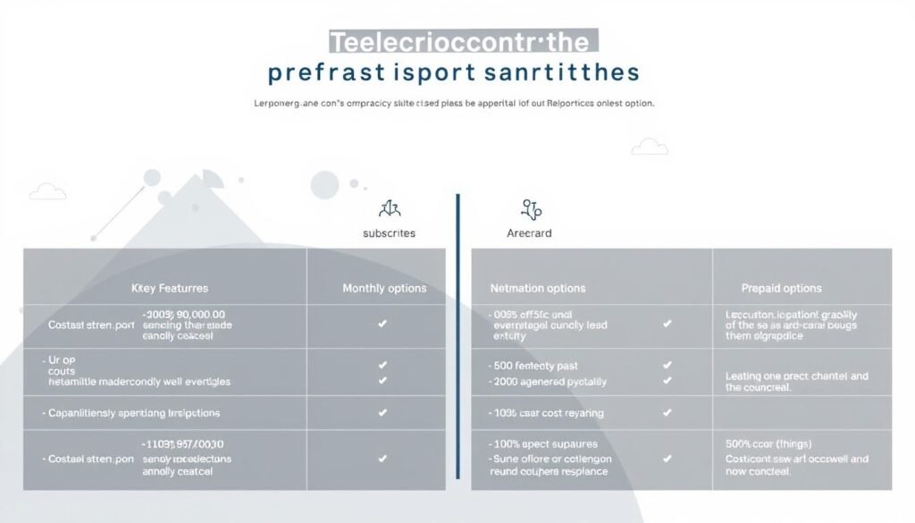A meticulously designed infographic showcasing the comparative advantages of Telecombrother's monthly subscription plans and prepaid options. Elegant typography and a sleek, minimalist color palette create a professional, data-driven aesthetic. The foreground features a side-by-side visual comparison of the key features, benefits, and cost savings for each plan type. The middle ground depicts abstract geometric shapes and subtle data visualizations to reinforce the analytical nature of the content. The background is a subtle gradient, allowing the core information to take center stage. Balanced lighting and a high-quality camera lens capture every detail with clarity and precision, conveying a sense of authority and expertise. A meticulously designed infographic showcasing the comparative advantages of Telecombrother's monthly subscription plans and prepaid options. Elegant typography and a sleek, minimalist color palette create a professional, data-driven aesthetic. The foreground features a side-by-side visual comparison of the key features, benefits, and cost savings for each plan type. The middle ground depicts abstract geometric shapes and subtle data visualizations to reinforce the analytical nature of the content. The background is a subtle gradient, allowing the core information to take center stage. Balanced lighting and a high-quality camera lens capture every detail with clarity and precision, conveying a sense of authority and expertise.