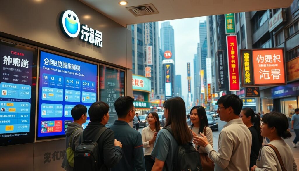A sleek and modern telecom storefront, the Telecombrother brand prominently displayed. In the foreground, a large digital display showcases various mobile plan options and "轉台優惠" deals, the text rendered in a clean, eye-catching typography. The middle ground features a group of diverse customers engaged in animated discussions, gesturing excitedly as they compare plan details. The background depicts the bustling streets of a vibrant Hong Kong cityscape, skyscrapers and neon signs creating an urban, high-tech atmosphere. Warm, directional lighting illuminates the scene, casting a subtle glow and emphasizing the modern, technologically-advanced ambiance. A sleek and modern telecom storefront, the Telecombrother brand prominently displayed. In the foreground, a large digital display showcases various mobile plan options and "轉台優惠" deals, the text rendered in a clean, eye-catching typography. The middle ground features a group of diverse customers engaged in animated discussions, gesturing excitedly as they compare plan details. The background depicts the bustling streets of a vibrant Hong Kong cityscape, skyscrapers and neon signs creating an urban, high-tech atmosphere. Warm, directional lighting illuminates the scene, casting a subtle glow and emphasizing the modern, technologically-advanced ambiance.