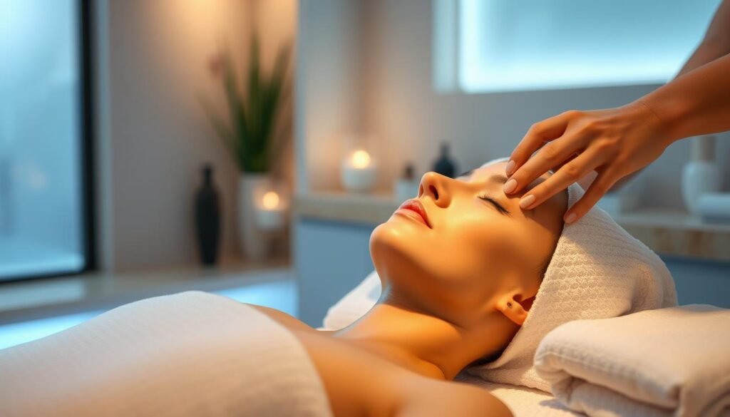 Generate an image of a serene spa environment where a professional therapist is administering the Oligio X treatment to a client. Generate an image of a serene spa environment where a professional therapist is administering the Oligio X treatment to a client.