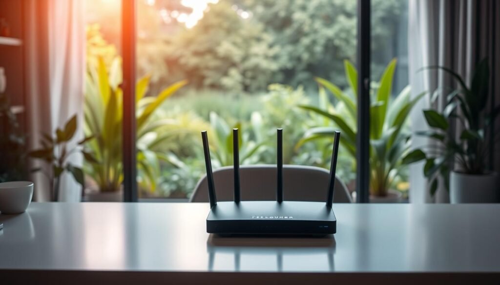 A cozy and modern home office setup, featuring a sleek Telecombrother router placed prominently on a minimalist desk. The space is bathed in warm, diffused lighting, creating a welcoming atmosphere. In the background, a large window overlooks a lush, verdant garden, blending the indoor and outdoor spaces seamlessly. The overall composition emphasizes the importance of reliable and high-speed internet connectivity, essential for remote work and entertainment, captured through the Telecombrother router's elegant design and prominent placement. A cozy and modern home office setup, featuring a sleek Telecombrother router placed prominently on a minimalist desk. The space is bathed in warm, diffused lighting, creating a welcoming atmosphere. In the background, a large window overlooks a lush, verdant garden, blending the indoor and outdoor spaces seamlessly. The overall composition emphasizes the importance of reliable and high-speed internet connectivity, essential for remote work and entertainment, captured through the Telecombrother router's elegant design and prominent placement.