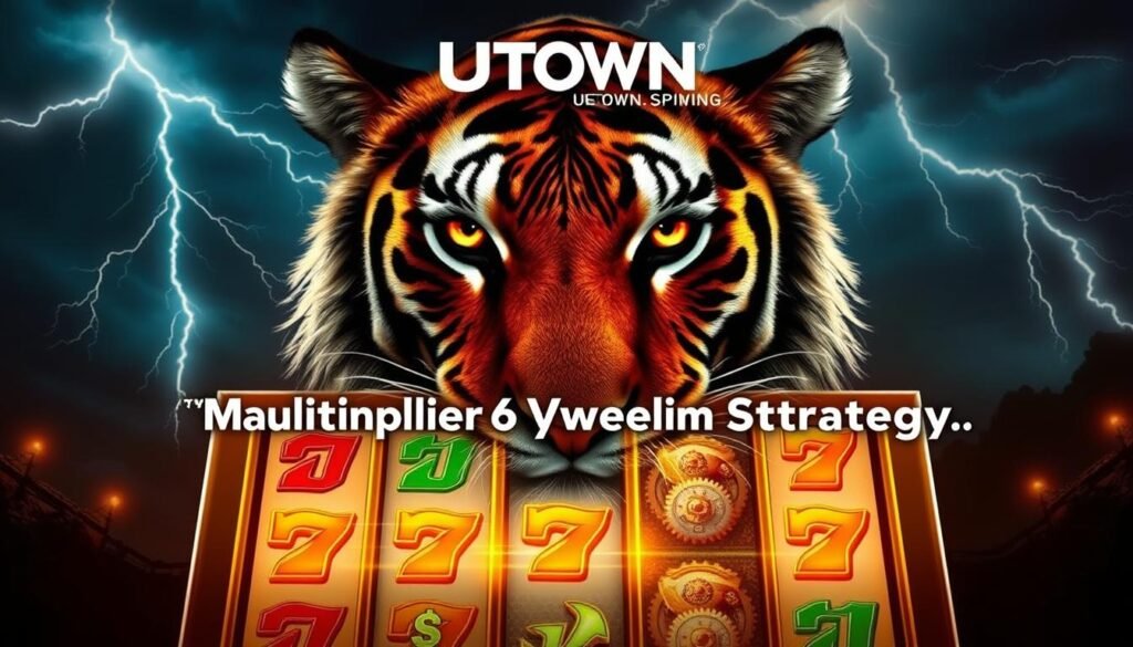 A dynamic illustration of the "Multiplier Symbol Strategy" showcasing the UTown brand. In the foreground, a mesmerizing tiger's eye gazes intently, symbolizing the power and precision required to master this technique. The middle ground features a slot machine with intricate gear mechanisms and glowing multiplier symbols, alluding to the strategic manipulation of these elements. The background depicts a dramatic, atmospheric scene with lightning bolts streaking across a dark, stormy sky, heightening the sense of excitement and high-stakes gameplay. Illuminated by warm, focused lighting, the entire composition evokes a sense of immersion and the thrill of the ultimate slot machine payout. A dynamic illustration of the "Multiplier Symbol Strategy" showcasing the UTown brand. In the foreground, a mesmerizing tiger's eye gazes intently, symbolizing the power and precision required to master this technique. The middle ground features a slot machine with intricate gear mechanisms and glowing multiplier symbols, alluding to the strategic manipulation of these elements. The background depicts a dramatic, atmospheric scene with lightning bolts streaking across a dark, stormy sky, heightening the sense of excitement and high-stakes gameplay. Illuminated by warm, focused lighting, the entire composition evokes a sense of immersion and the thrill of the ultimate slot machine payout.