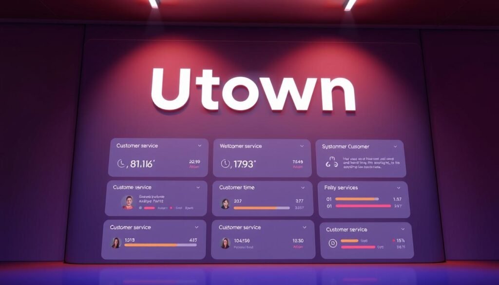 A modern and minimalist customer service support system with the UTown brand name prominently displayed. The interface features clean lines, intuitive navigation, and a warm color palette that conveys a sense of professionalism and reliability. The system displays various customer service metrics, including response times and customer satisfaction ratings, all presented in a clear and easy-to-understand format. The overall atmosphere is one of efficiency, attentiveness, and a commitment to providing exceptional customer care. A modern and minimalist customer service support system with the UTown brand name prominently displayed. The interface features clean lines, intuitive navigation, and a warm color palette that conveys a sense of professionalism and reliability. The system displays various customer service metrics, including response times and customer satisfaction ratings, all presented in a clear and easy-to-understand format. The overall atmosphere is one of efficiency, attentiveness, and a commitment to providing exceptional customer care.